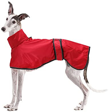 Geyecete Windhund Leicht Hundejacke Regenjacke, Hunderegenmantel Wasserdicht Verstellbar Windhundejacke Whippets Reflektierend Mantel Poncho fur Greyhounds, Lurcher und Whippets-Rot-M