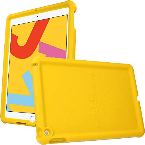 TECHGEAR Bumper Designed for Apple iPad 10.2 2021 2020 2019, 9th / 8th / 7th Generation, Rugged Shockproof Soft Silicone Protective Easy Grip Anti-Slip Kids Proof Case with Screen Film [YELLOW]