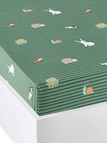 VERTBAUDET Kinder Spannbettlaken,Tierforscher, Bio-Baumwolle grün 90x140