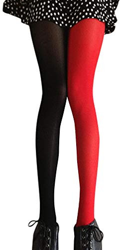 ifundom Noir Rouge Femmes Collants Pleine Longueur Deux Collants Toniques Costume Legging Collants Taille Deux Couleurs Dames Partie Legging Bas