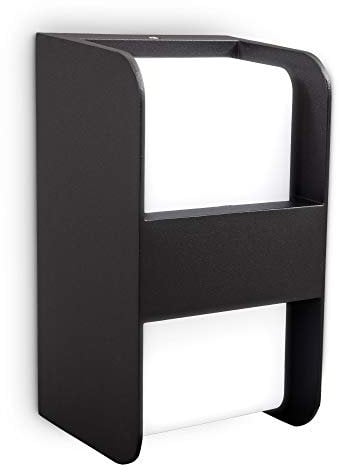 B.K.Licht - Wandlampe mit IP44 Spritzwasserschutz, E27 Fassung, max. 12 Watt, Aussenlampe, Wandleuchte aussen, LED Strahler außen, Außenleuchte, Außenwandleuchten, 21,5x12x11,5 cm, Schwarz