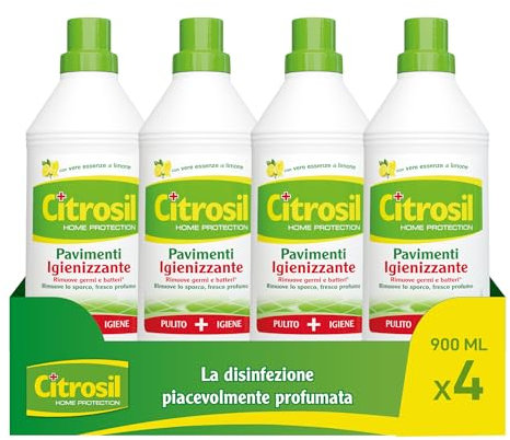 Citrosil Home Protection - Detergente Liquido Pulisci Pavimenti Igienizzante con Vere Essenze di Limone, 900 ml x 4 Pezzi