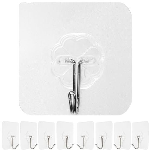 Transparente Klebehaken, 8 Stück, 6 x 6 cm Klebefläche, universal Metall Haken zum Kleben in Bad, Küche, Garage, Wandhaken, Türhaken, Mehrzweckhaken, selbstklebender Handtuchhaken, Handtuchhalter