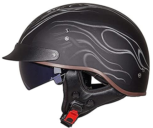 QXFJ Motorradhelm Halbhelm Retro Halbschalenhelm DOT/ECE Zertifizierung Motorrad Herren Damen Braincap Jethelm Rollerhelm Open Face Helm Chopper Scooter Helm Antikollisions-Schutzhelm