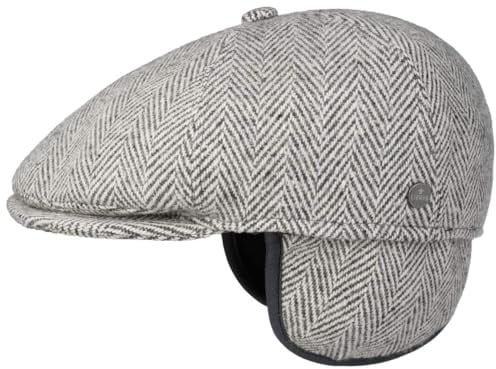 LIERYS Herringbone Flatcap mit Ohrenklappen Schiebermütze Herbst Winter Wärmender Ohrenschutz Handmade in Italy