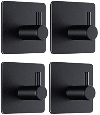 Moutek - Selbstklebende Haken, Matt Aluminiumlegierung 5KG Heavy Duty Wandhaken für Badezimmer Küche Wohnzimmer 4er Pack Schwarz