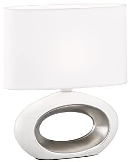 Fischer & Honsel Tischleuchte COBA | Weiß Matt, Chromfarben Matt | Weißer Stoffschirm | L: 23cm, B: 11cm, H: 27cm | mit Schnurschalter | exkl. Leuchtmittel