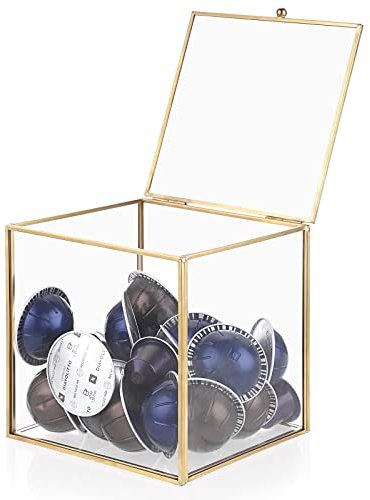 IGNPION Glass Coffee Pods Storage Box Modern Cube Capsules Holder Compatible with All Pods and Capsules Glass Containers with Lid (15x15x15cm)