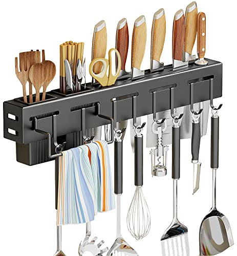 PIVELLO® Küchenregal Edelstahl 50cm | Hakenleiste mit & ohne Bohren | Küchenutensilien & Küchenzubehör | für die Wand | Regal Küche & Küchenmöbel | Küchenreling & Hängeleiste