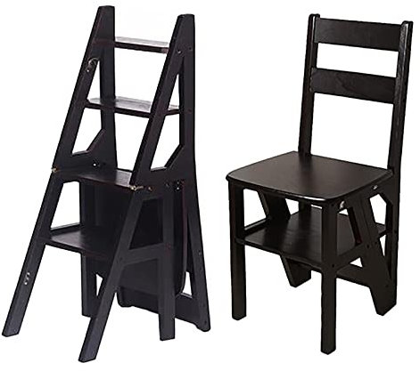ZZFF Pliable Bibliothèque Escabeau Tabouret Décoratifs Étagère pour Accueil Cuisine Placards Meubles,Woodrow Échelle Pliable,Portable Escabeau,Pliable Escabeau Chaise-Noir 35x46x88.5cm(14x18x35inch)
