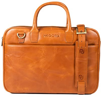 NEGOTIA Delta - Leder Laptop Tasche Männer und Frauen 15.6 Zoll - Aktentasche - Arbeitstasche - Messenger Tasche - Büffelleder - Braun