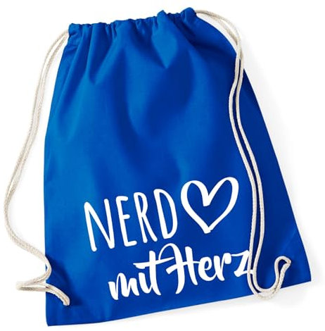 Huuraa Tasche Nerd mit Herz Geschenk 12 Liter Bright Royal Baumwolle Nerd Mitbringsel