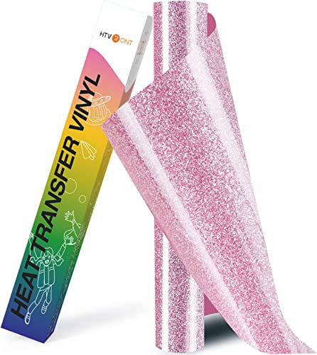 HTVRONT Heat Transfer Vinyl -10IN x 8ft(25.4 x 244 CM) Glitter Pink HTV Vinyl Roll, Iron on Vinyl for Cricut & Cameo - Easy to Cut & Weed for Heat Vinyl Design(Glitter Pink)