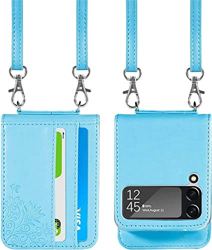 SORAKA Shinyzone Étui de protection en cuir avec cordon de serrage compatible avec Samsung Galaxy Z Flip 4 5G 2022, bleu