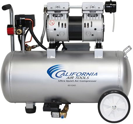 California Air Tools 8010AD Ultra Quiet & Oil-Free 1.0 Hp, 8.0 Gal. Steel Tank Air Compressor w/Auto Drain