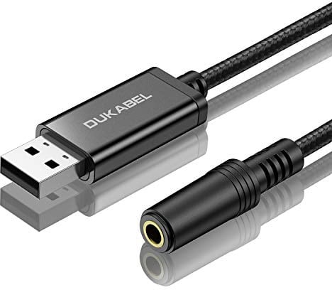 DuKabel USB to 3.5mm Jack Audio Adapter, 45 inch TRRS USB-A to Headphone AUX Adapter Built-in Chip External Stereo Sound Card for Computer PS4 PS5 - Black | TRRS-Mic Supported, DAC Chip, 16bit/48KHz, Compatible with Windows, PC, Laptop, Mac, Linux, Desktops, PS4, PS5