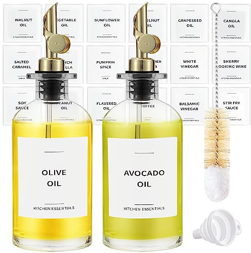 Spaceneat Bouteille pour Huile D'olive, Distributeur Huile D'olive, Bouteille Huile Olive Bec Verseur, Huilier Vinaigrier, Bec Verseur Huile D'olive, Olive Oil Dispenser Bottle, Lot De 2, Doré