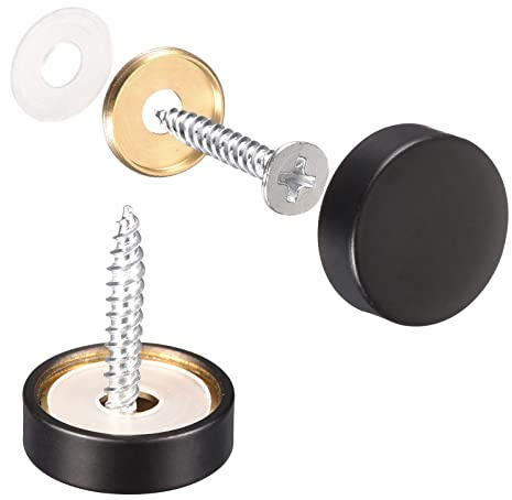 sourcing map Cache Vis Miroir 20mm 6Pcs Laiton Décoratif Capuchon Noir | Vis Couverture Clous Attaches pour Miroir Table Bain Plaque Penderie Verre Signes