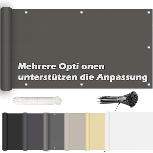 ROBAG Balkon Sichtschutz Ohne Bohren Balkonabdeckung Balkonsichtschutz Blickdichte 90x650cm mit Ösen Windschutz UV-Schutz für Terrasse Garten Zaun- Dunkelgrau