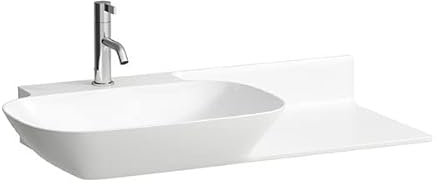 Laufen INO Waschtisch, 1 Hahnloch, ohne Überlauf, Keramikablage rechts, 900x450mm, H813302, Farbe: Weiß matt