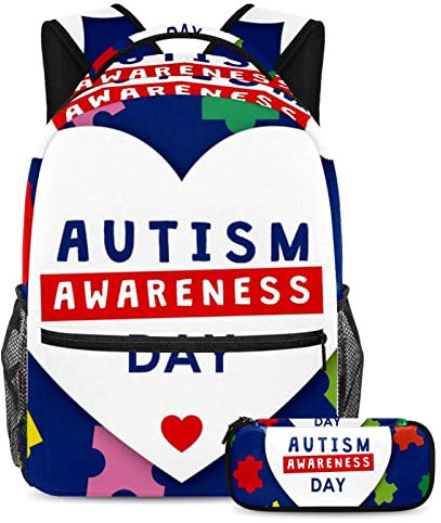 VAPOKF Schulranzen-Set für Teenager, Mädchen, Jungen, Schüler, Büchertasche, Rucksack mit Federmäppchen für die Schule – Autismus-Bewusstseinstag, multi, Einheitsgröße, Schulranzen-Sets