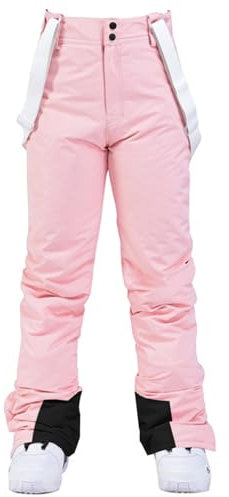 ALSOGO Isolierte Schneehose für Damen, Winter, warm, Skihose, Outdoor, wasserdicht, Snowboard-Lätzchen mit abnehmbarem Hosenträger, Pink, X-Large
