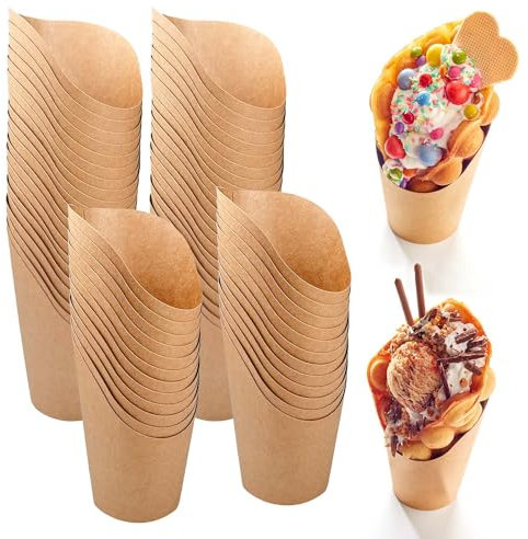 Porte Frites Tasses, 50 Pièces Barquette Frites, Etui Frite, Papier Cornet Frite, Cornets Frites, Récipients à Frites Incliné, Porte-Gobelets en Papier Kraft Convient aux Frites Popcorn Gaufres