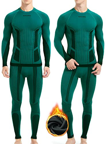 NOOYME Thermounterwäsche Herren Elastisch Funktionsunterwäsche Herren Weich Thermo Unterwäsche Männer Winter Warm Skiunterwäsche Herren Atmungsaktiv Funktionswäsche Thermowäsche GrünXXL