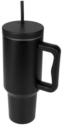wintfarm 40oz Tumbler Insulated Travel Mug with Straw and Lid,Black 40oz Tumbler,Leakproof Stainless Steel Coffee Cup with Handle for Keeping Beverages Hot or Cold,Perfect for Commuting & Travel