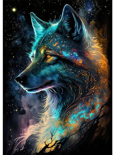QENSPE Peinture Diamant 5D Adulte Loup Diamond Painting Complet Fantasy Diamant Art Painting Kit, DIY Broderie Diamant Strass Cristal Point de Croix pour Maison Murale Décoration 30x40cm
