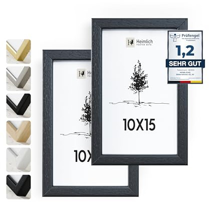 Heimlich® Bilderrahmen 10x15 Schwarz 2-Pack – Holzrahmen mit Plexiglas zum Aufhängen und Aufstellen