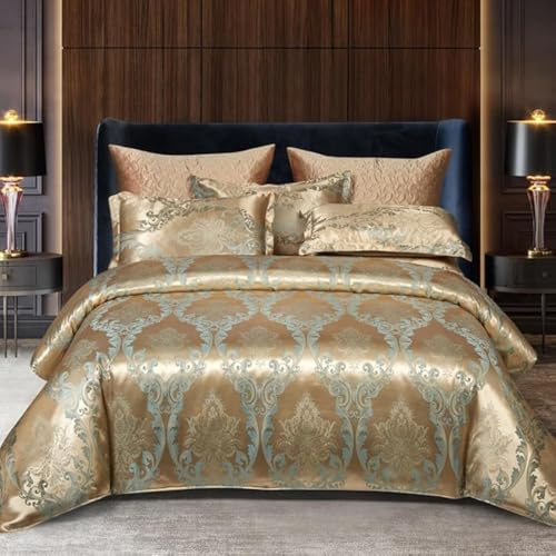 DXHOME Bettwäsche 135x200 cm Gold Beige Seide Satin Bettbezug Set Barock Weiche Microfaser Wendebettwäsche Bettbezug mit Reißverschluss + 1 Kissenbezug 80x80 cm