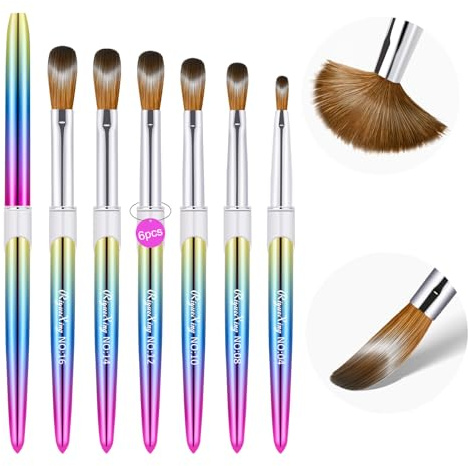 6PCS Kolinsky Nail Art Brush Set, 4/8/10/12/14/16. Oval Shaped Acrylic Powder Nail Design Tools for Professional Manicure DIY Home