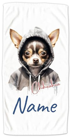 GRAZDesign Handtuch Hund mit Namen personalisiert, Chihuahua Cooles Motiv auf Duschtuch, Badetuch oder als Strandtuch - 50x100cm