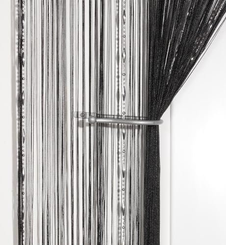 Zomanon 1m x2m Beaded String Curtain With Rod Processing Window Door Beauty Decorative Panel Room Divider Fly Screen Blind Tassel (Black)