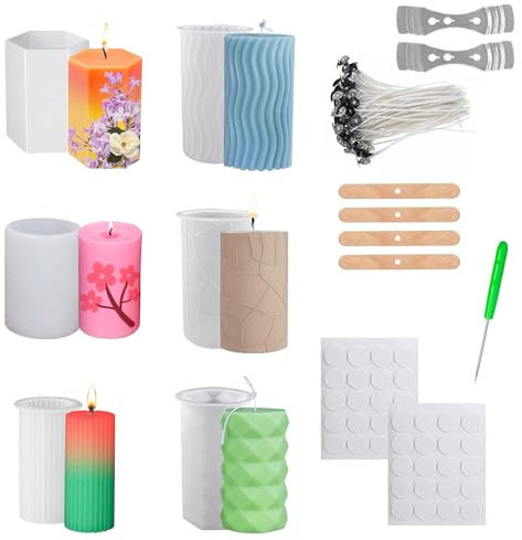 Kerzen Gießform,6 Stück Kerzenform Bubble Kerzen Kit,DIY Silikonform,Gießformen Kerzen,für Kerzenherstellung,Handgefertigte Seife,Duftkerzen,Handwerk Ornamente,Zylinder Harzgussform (J)