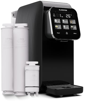 Klarstein AquaLine Osmose-Wasserfilter-System für Umkehrosmose, 3L Auftisch Wasserfilter-System mit 5-Stufige Filtration, 3 Filter & Touch Screen, Filtert Schnell Wasser, 2-Tank RO-Umkehrosmoseanlage