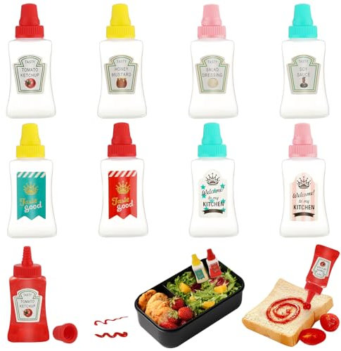 Andibro Mini Condiment Squeeze Bottles, 8 Pcs Small Ketchup Bottles Squeeze, Plastic Sauce Container Bottle Lunch Box Dressing Dispensers for Picnic Oil Soy Sauce Honey Salad Dressing 25ml/0.84oz