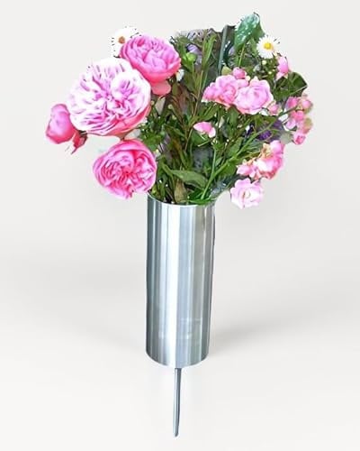 Grabvase Vase Groß Ø60mm Edelstahl Rostfrei Grabschmuck Friedhofsvase Blumen