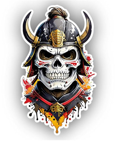 Samunshi® Bunter Samurai Totenkopf Aufkleber Autoaufkleber für Motorrad Fahrrad Roller oder Auto Sticker Fahrrad Mtb Mountainbike Comic Cartoon Skull Sticker 15x25cm