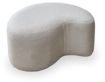 Generisch Pouf Hocker ǀ MIUF Sitzpouf ǀ Sitzhocker Fußbank Polsterhocker Wohnzimmer Schlafzimmer Vorzimmer Ankleidezimmer ǀ 68 x 64 x 36 cm ǀ Bouclé-Stoff (Creme)