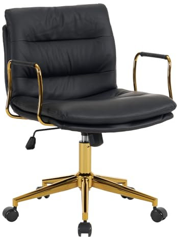 Sepnine Lederimitat Bürostuhl,Ergonomischer Drehstuhl Höhenverstellbarer Chefsessel,mit Rollen Computerstuhl aus Kunstleder,mit Armlehne Schreibtisch für Arbeitszimmer Schlafzimmer (Schwarze PU)
