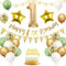 1. Geburtstag Deko Salbeigrüne, Luftballon Deko 1. Geburtstag Frau Mann, Geburtstagsdeko 1 Jahr, Gold Folienballon 1, Grün Weiß Gold Luftballons 1 Jahr mit Banner Tortendeko für Party Dekoration