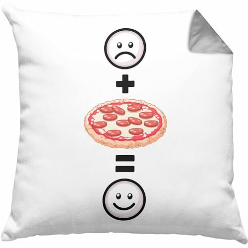 Trendation Pizza Kissen mit Füllung 40x40 Geschenk für Pizzabäcker, Pizzaliebhaber Lustige Geschenkidee :(+ Pizza = :) Geburtstag (Grau)