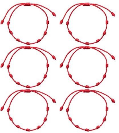 ZGDEIWGF 6 Pezzi Di Bracciali In Corda A Sette Nodi, Corda Rossa Intrecciata, Braccialetti Per Coppia, Braccialetti Rossi Regolabili, Braccialetti Portafortuna, Regali Di Amicizia