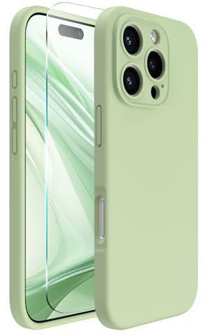 ACRONIX Compatible with iPhone 16 Pro Case 6.3, with 1 x Screen Protector, Liquid Silicone Case Comprehensive Protection Cover Shockproof Gel Rubber Phone Case for iPhone 16 Pro 6.3inch-Light Green