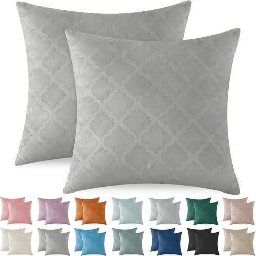 Ystyle Kissenbezug 60x60 Samt 2er Set Kissenhülle Deko für Kissen Sofa/Bett Weicher Resistent Hypoallergen Anti-Milben Atmungsaktiv Kopfkissenbezug mit Verdecktem Zip Waschbar, Grau