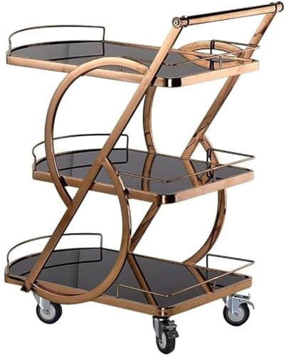TS TAC-SKY Outdoor Drinks Tro Bar Serving Cart For Hotel Luxury Restaurant, Beauty Trolley Bar Cart Drinks Food Serving Trolleys Wine Rack Drinks Cabinet(Rose Gold)