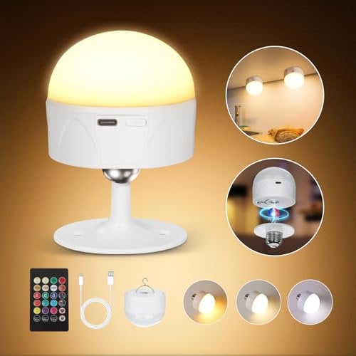 Dehobo Aufladbare E27 Glühbirne mit Fernbedienung - Wiederaufladbare Glühbirne mit Magnetisch - 9W LED USB Birne mit 3 Farbtemperaturen Dimmbare, Timing-funktion, Outdoor Notlicht
