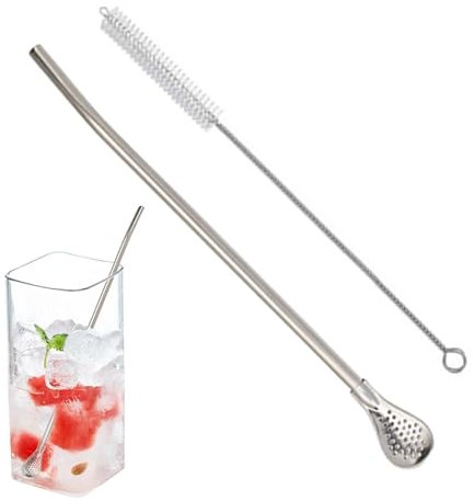 Bombilla Straw – Metall-Strohhalmlöffel, Bombilla Trinkhalm, Kaffeestrohlöffel, Strohhalmlöffel für losen Tee, Strohhalmlöffel für Tee und Kaffee, gefilterter Löffel, Strohhalmlöffel für Suppe